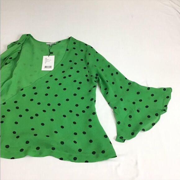 Ganni Dainty Georgette Wrap Tie Waist Emerald Green Wrap Blouse New Size 38 - Picture 8 of 10